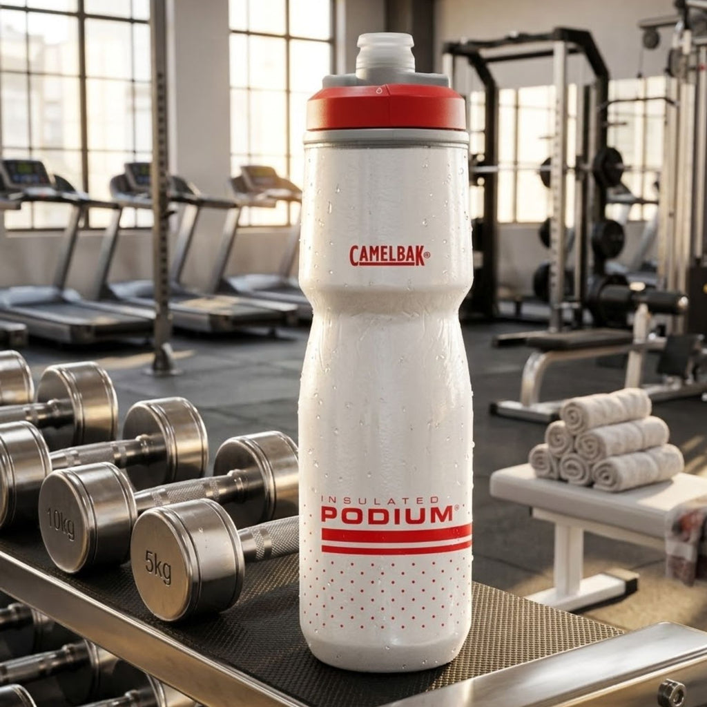 GARRAFA CAMELBAK PODIUM CHILL 24OZ / 710ML - FIERY RED WHITE (VERMELHO/BRANCO)
