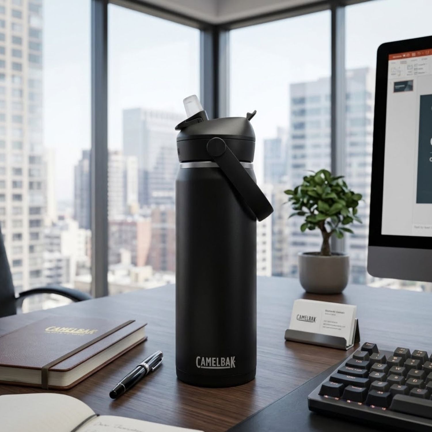GARRAFA TERMICA CAMELBAK THRIVE FLIP STRAW VSS 20OZ / 591ML - BLACK (PRETO)
