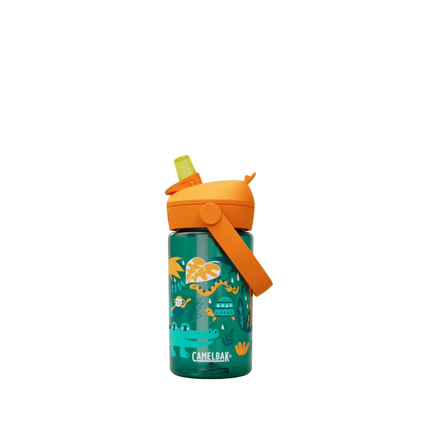 GARRAFA CAMELBAK INFANTIL THRIVE FLIP STRAW TRITAN 14OZ / 414ML - JUNGLE ANIMALS (VERDE/LARANJA)