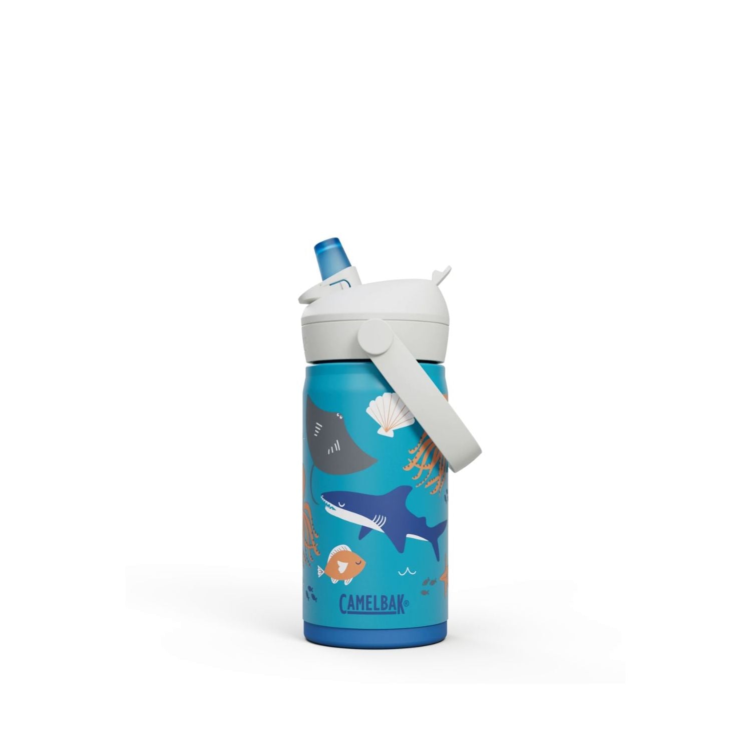GARRAFA TERMICA CAMELBAK INFANTIL THRIVE FLIP STRAW 12OZ / 354ML - OCEAN LIFE (AZUL/BRANCO)