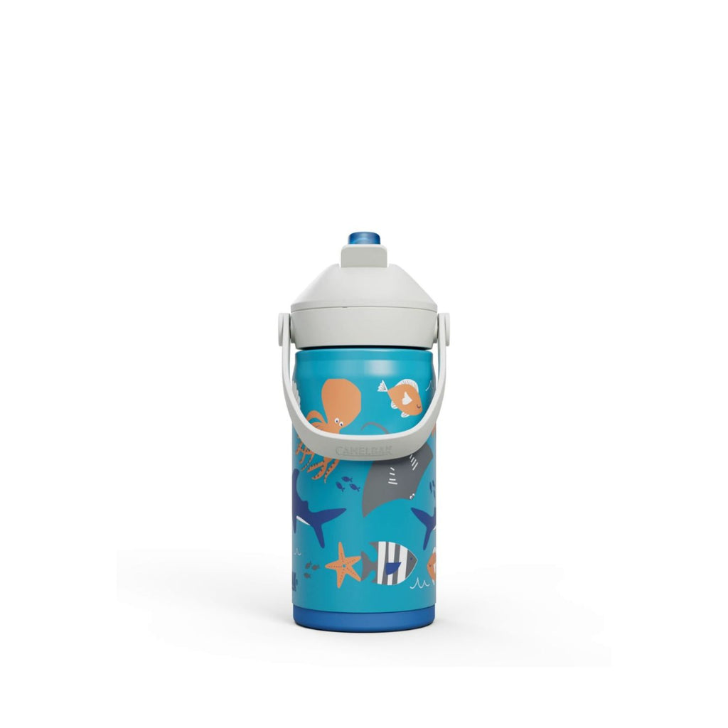 GARRAFA TERMICA CAMELBAK INFANTIL THRIVE FLIP STRAW 12OZ / 354ML - BIKING DOGS (BRANCO/VERDE CLARO)
