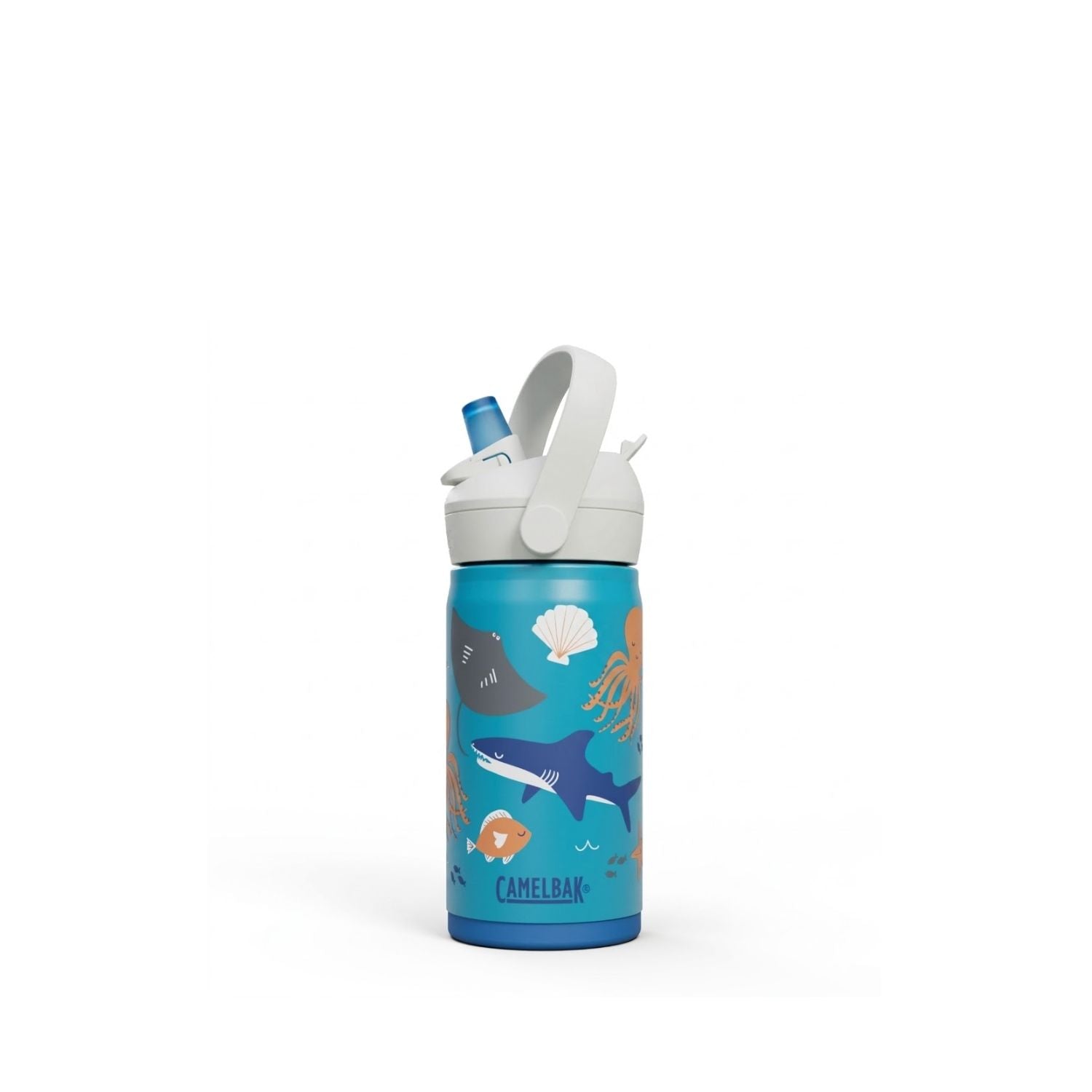 GARRAFA TERMICA CAMELBAK INFANTIL THRIVE FLIP STRAW 12OZ / 354ML - BIKING DOGS (BRANCO/VERDE CLARO)
