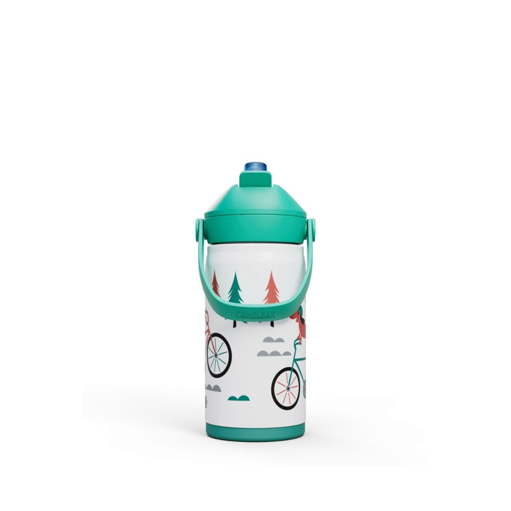 GARRAFA TERMICA CAMELBAK INFANTIL THRIVE FLIP STRAW 12OZ / 354ML - BIKING DOGS (BRANCO/VERDE CLARO)
