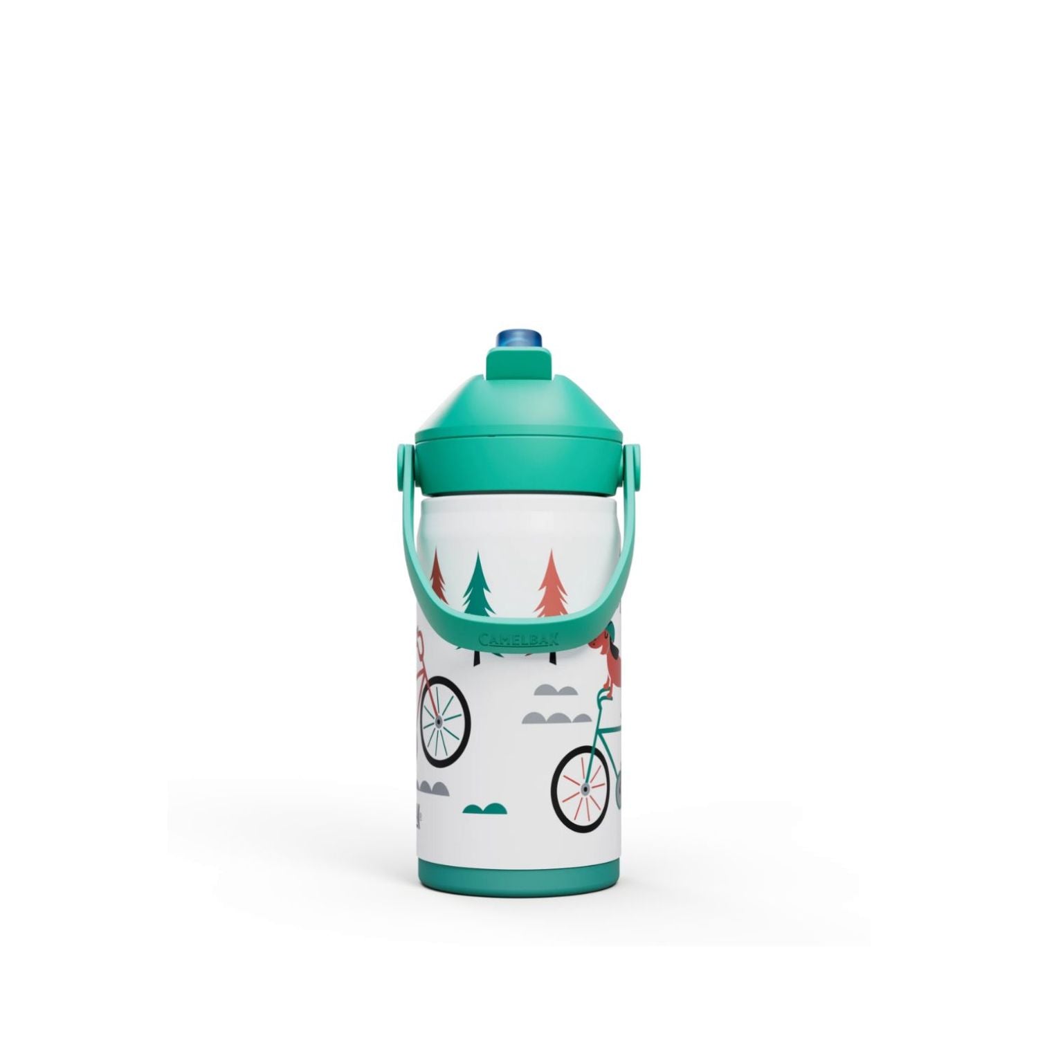 GARRAFA TERMICA CAMELBAK INFANTIL THRIVE FLIP STRAW 12OZ / 354ML - BIKING DOGS (BRANCO/VERDE CLARO)
